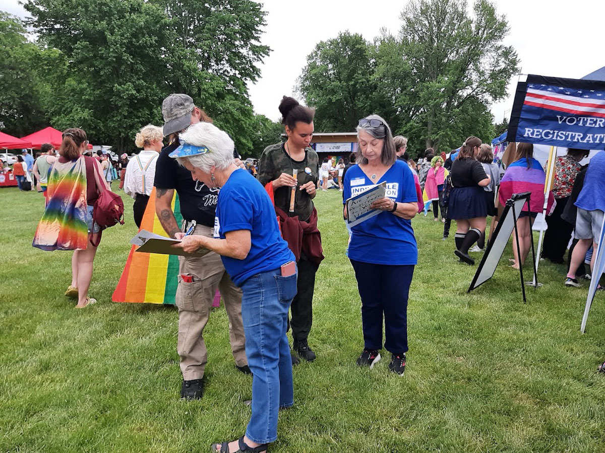Indivisible Binghamton at a chapter event, June 11, 2022
